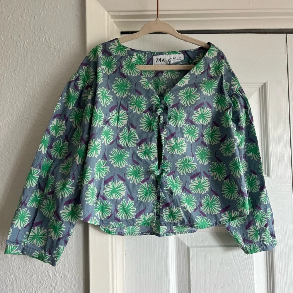 Zara Girls Floral Tie Front Blouse Top